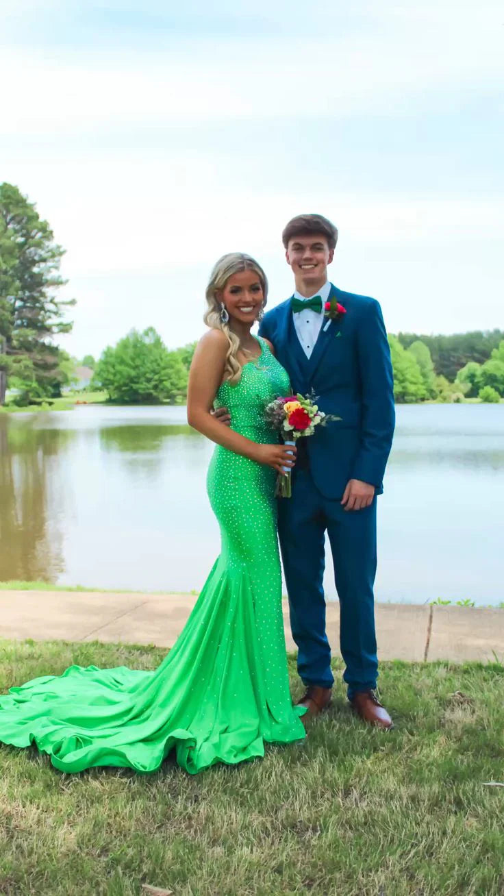 Luolandi Green One Shoulder Mermaid Long Prom Dress Formal Party Dress Charming Evening Dress